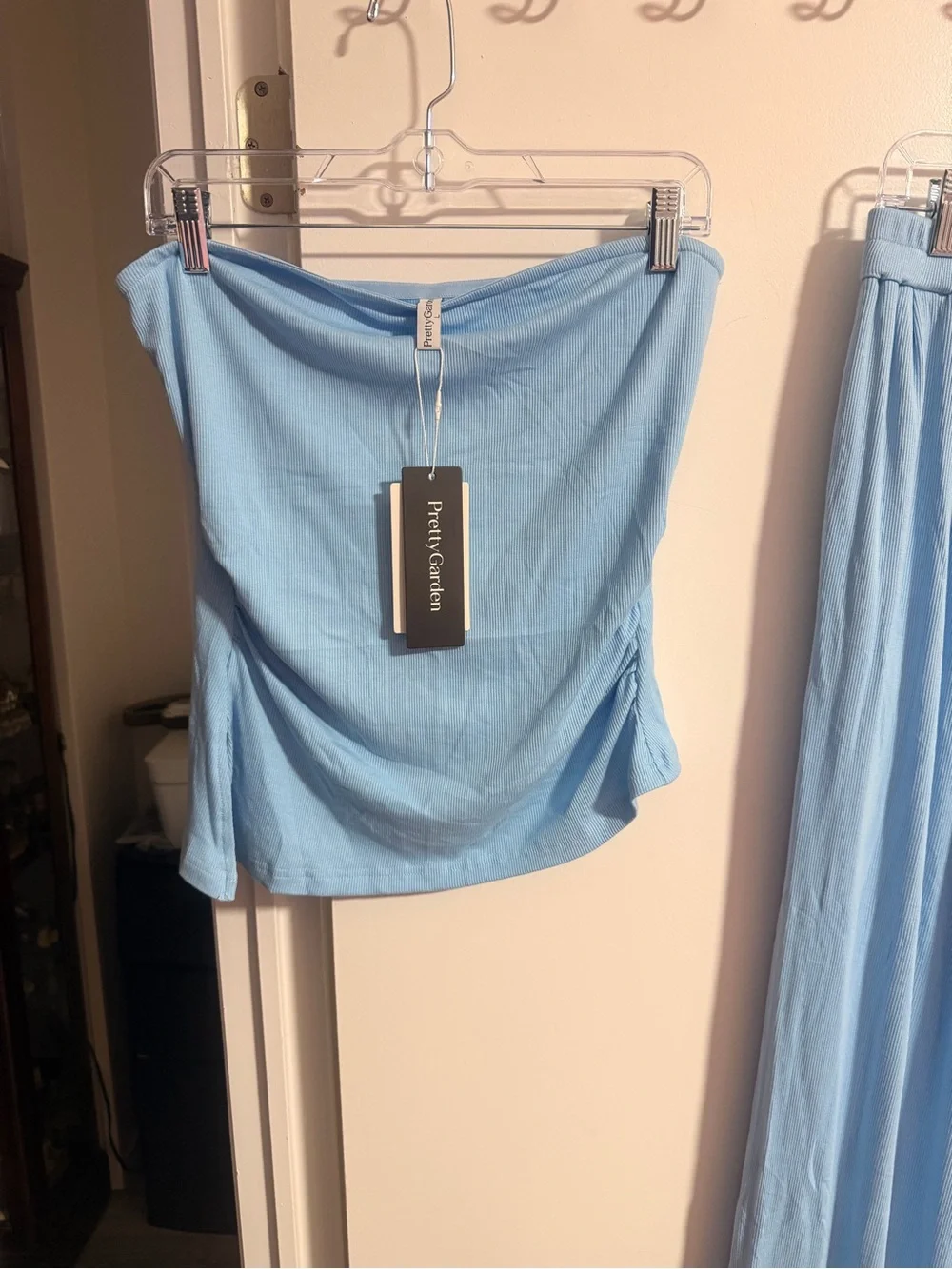 Light Blue Wide-Leg Pants & Strapless Top Set by PrettyGardens